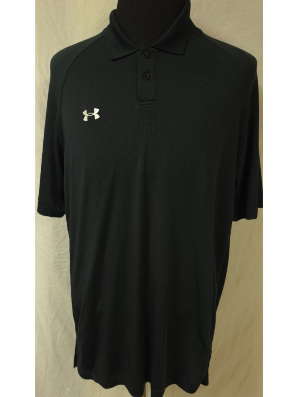 Under Armour Mens Sz (L) Dark Blue Golf Mesh Check Short Sleeve Logo Polo Shirt